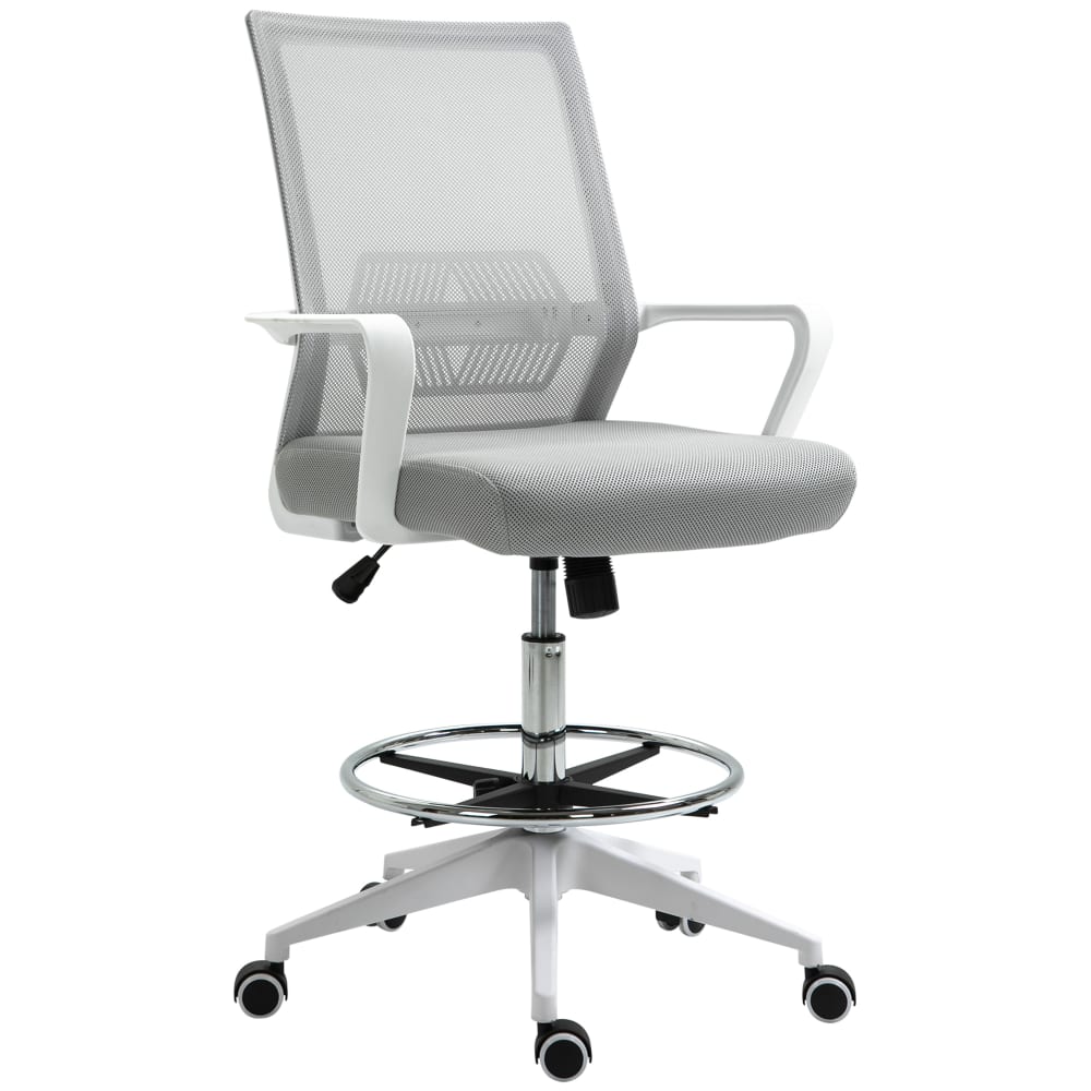 Chaise de bureau réglable Vinsetto grise et blanche avec dossier en maille