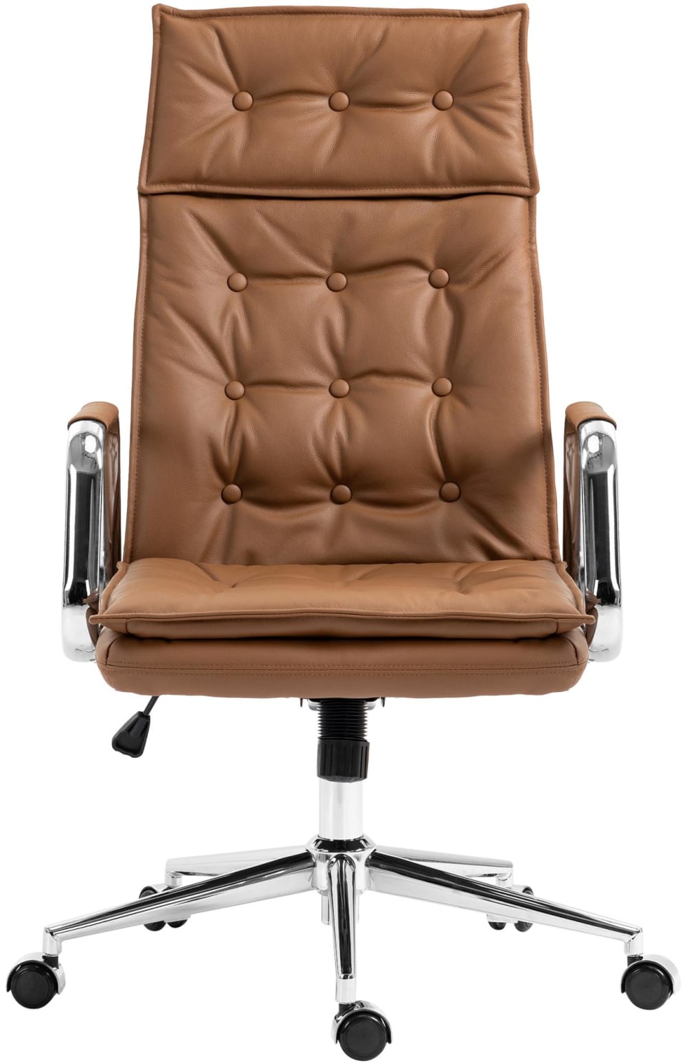 Chaise de bureau Sotira en cuir marron clair avec accoudoirs et roulettes — vue 3