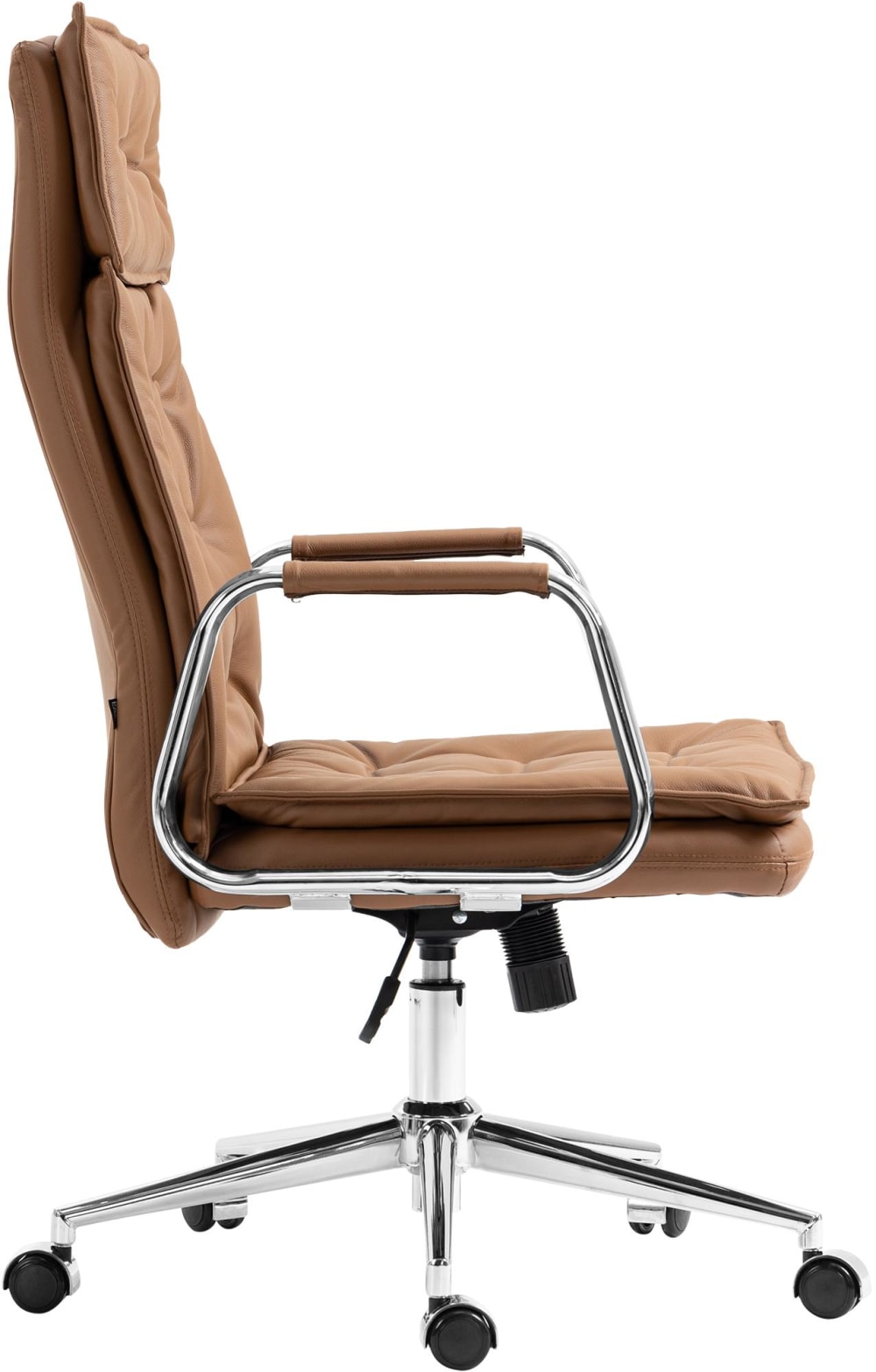Chaise de bureau Sotira en cuir marron clair avec accoudoirs et roulettes — vue 4