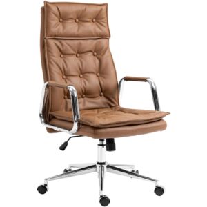 Chaise de bureau Sotira en cuir marron clair avec accoudoirs et roulettes