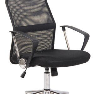 Chaise de bureau CLP Korba noire avec accoudoirs, roulettes et piètement chromé