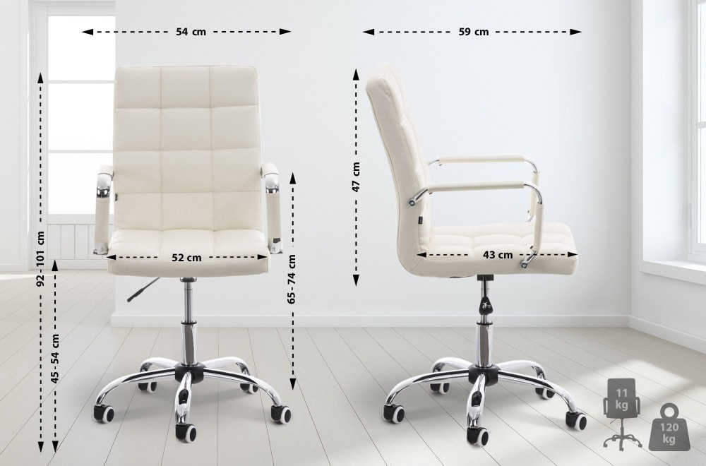 Fauteuil de bureau CLP Deli V2 blanc avec assise rembourrée et roulettes — vue 2
