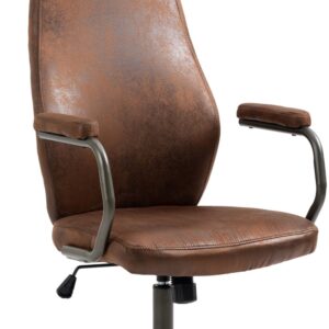 Chaise de bureau CLP Pocatello en similicuir cognac avec accoudoirs et roulettes