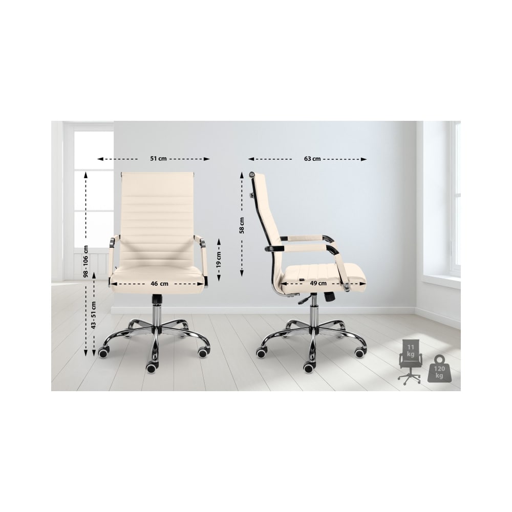 Chaise de bureau Amadora crème avec accoudoirs et piètement chromé — vue 3