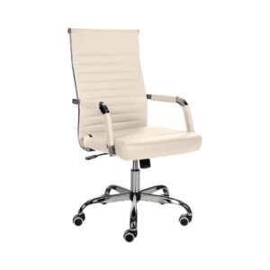 Chaise de bureau Amadora crème avec accoudoirs et piètement chromé