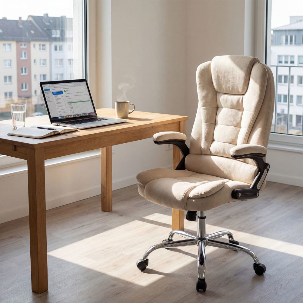 Chaise de bureau Thor en tissu crème, pivotante, avec piètement chromé — vue 2