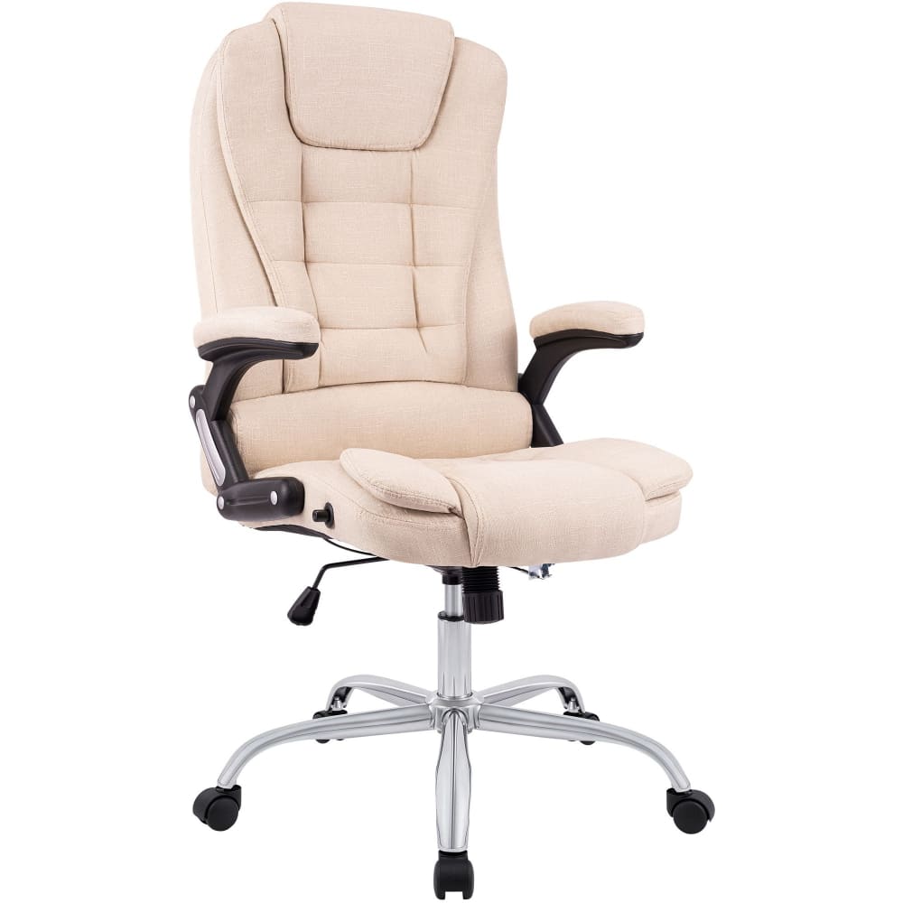 Chaise de bureau Thor en tissu crème, pivotante, avec piètement chromé