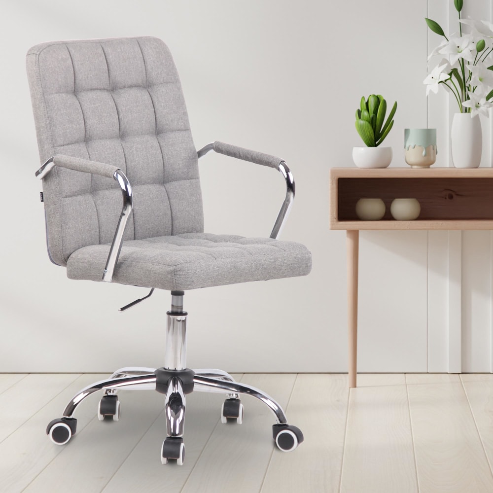 Chaise de bureau CLP Terni grise en tissu avec assise rembourrée et piètement chromé — vue 2