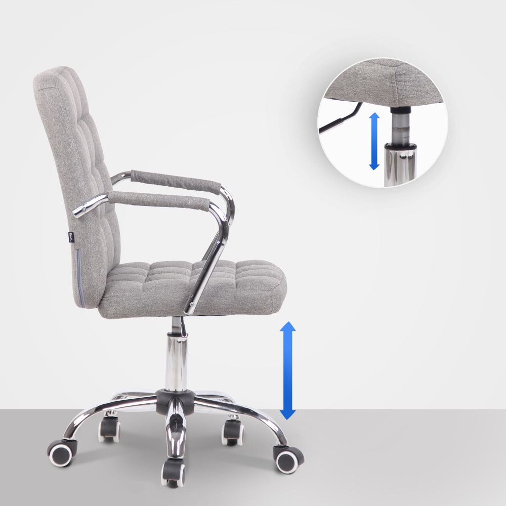Chaise de bureau CLP Terni grise en tissu avec assise rembourrée et piètement chromé — vue 3