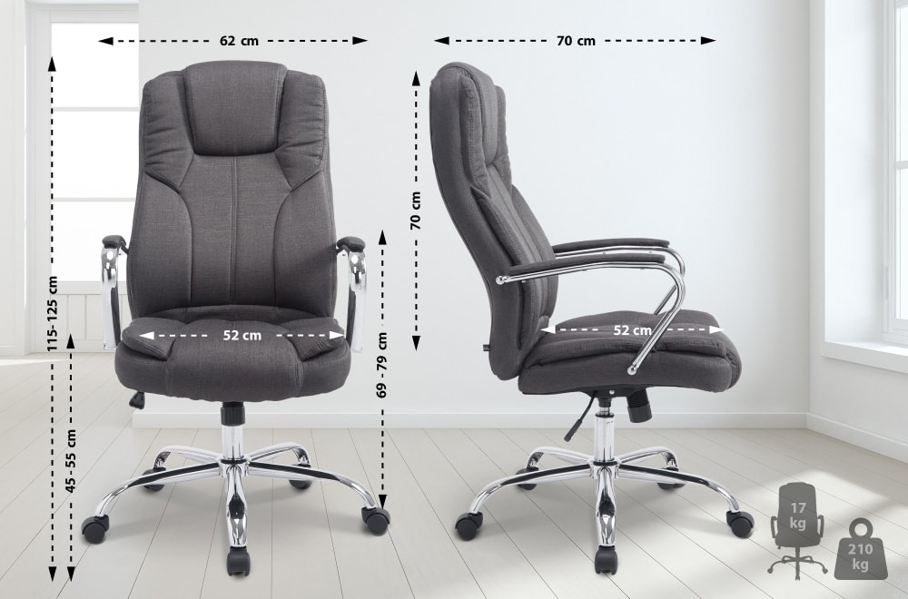 Fauteuil de bureau CLP Xanthos en tissu gris foncé, pivotant et réglable en hauteur — vue 2