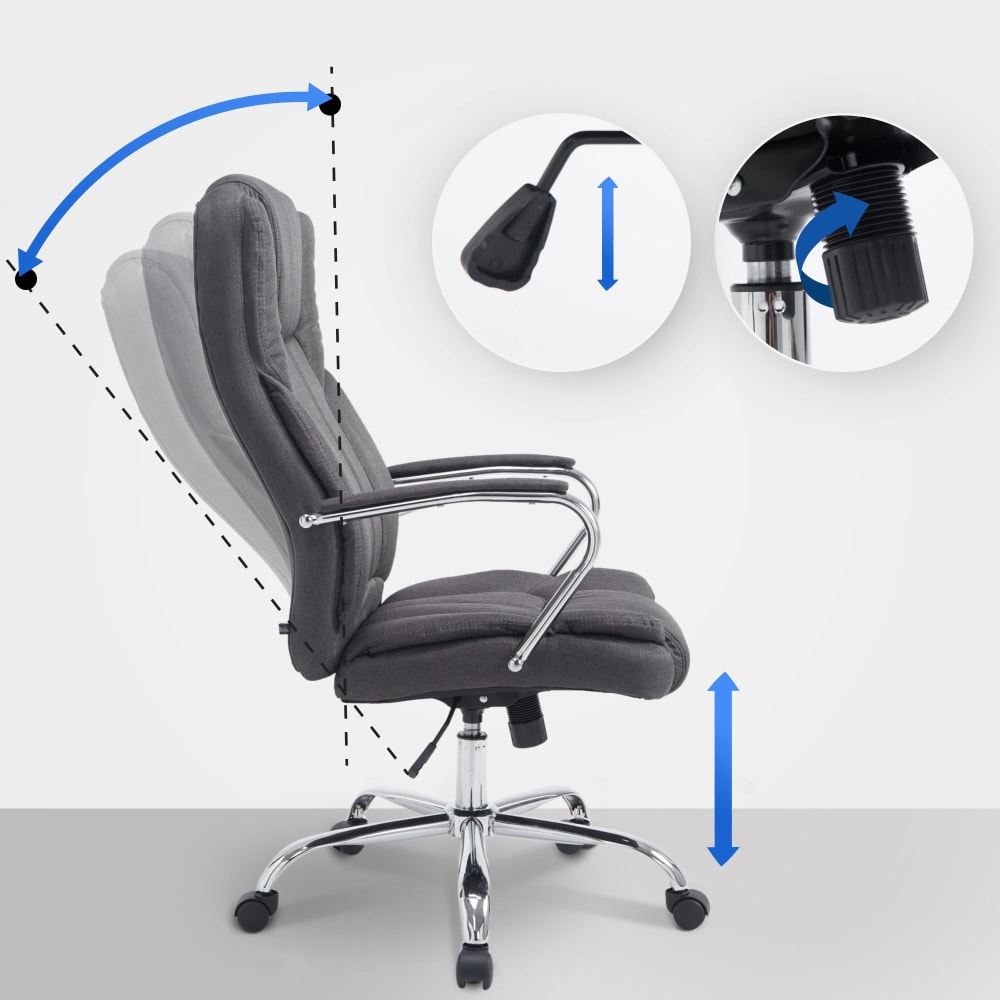 Fauteuil de bureau CLP Xanthos en tissu gris foncé, pivotant et réglable en hauteur — vue 3