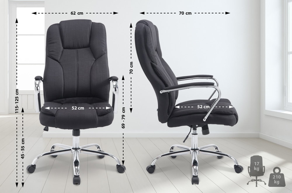 Chaise de bureau CLP Xanthos noire en tissu avec accoudoirs et roulettes — vue 2
