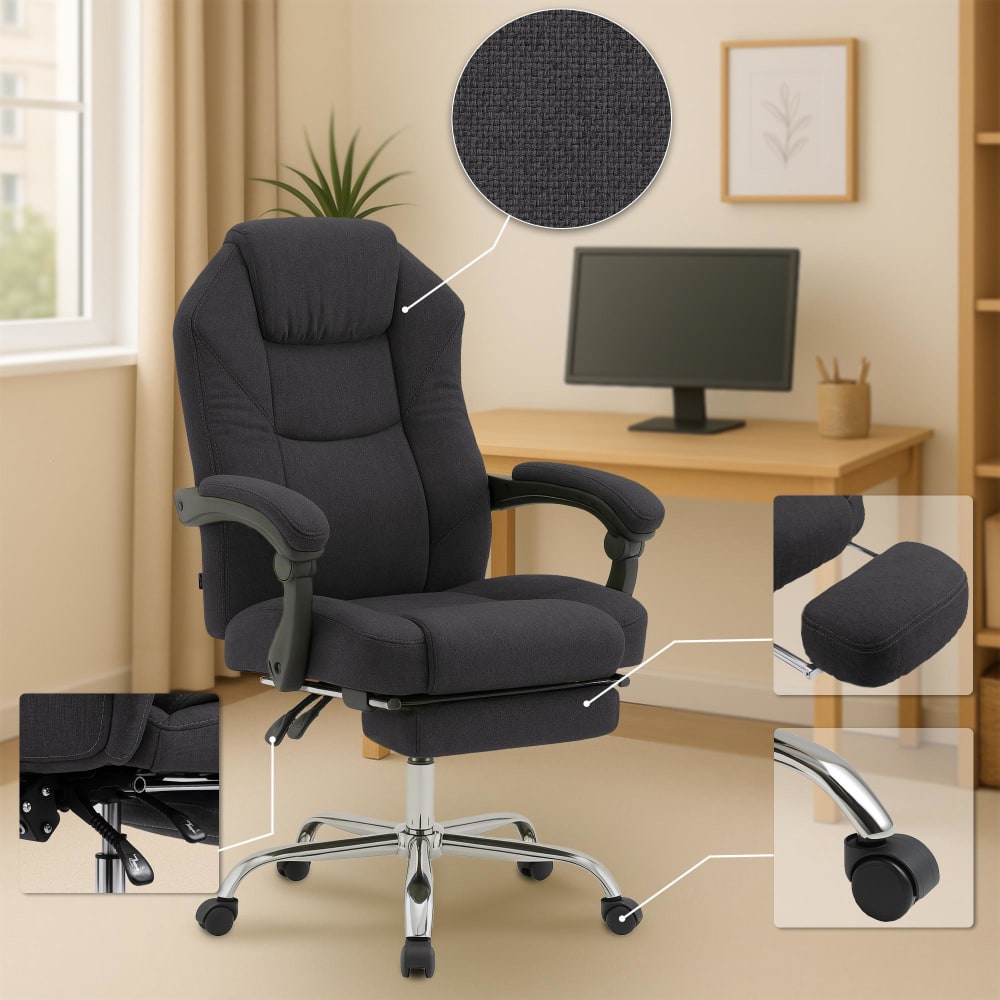Chaise de bureau Castle CLP noire avec accoudoirs et repose-pieds intégré — vue 4