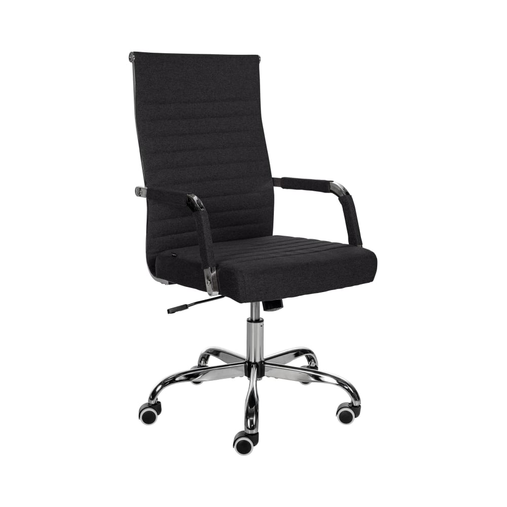 Chaise de bureau CLP Amadora noire en tissu, avec accoudoirs et piètement chromé