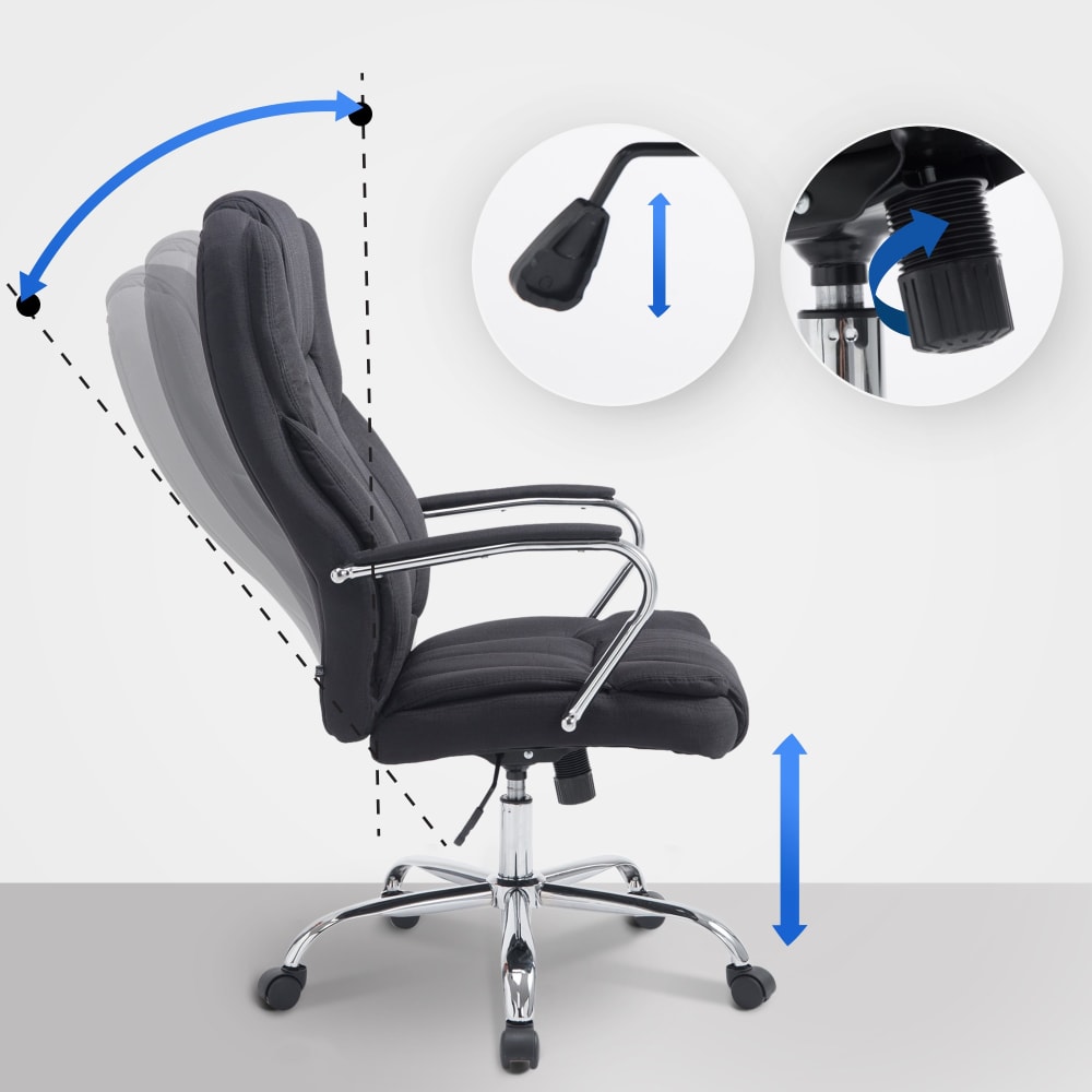 Chaise de bureau CLP Xanthos noire en tissu avec accoudoirs et roulettes — vue 3