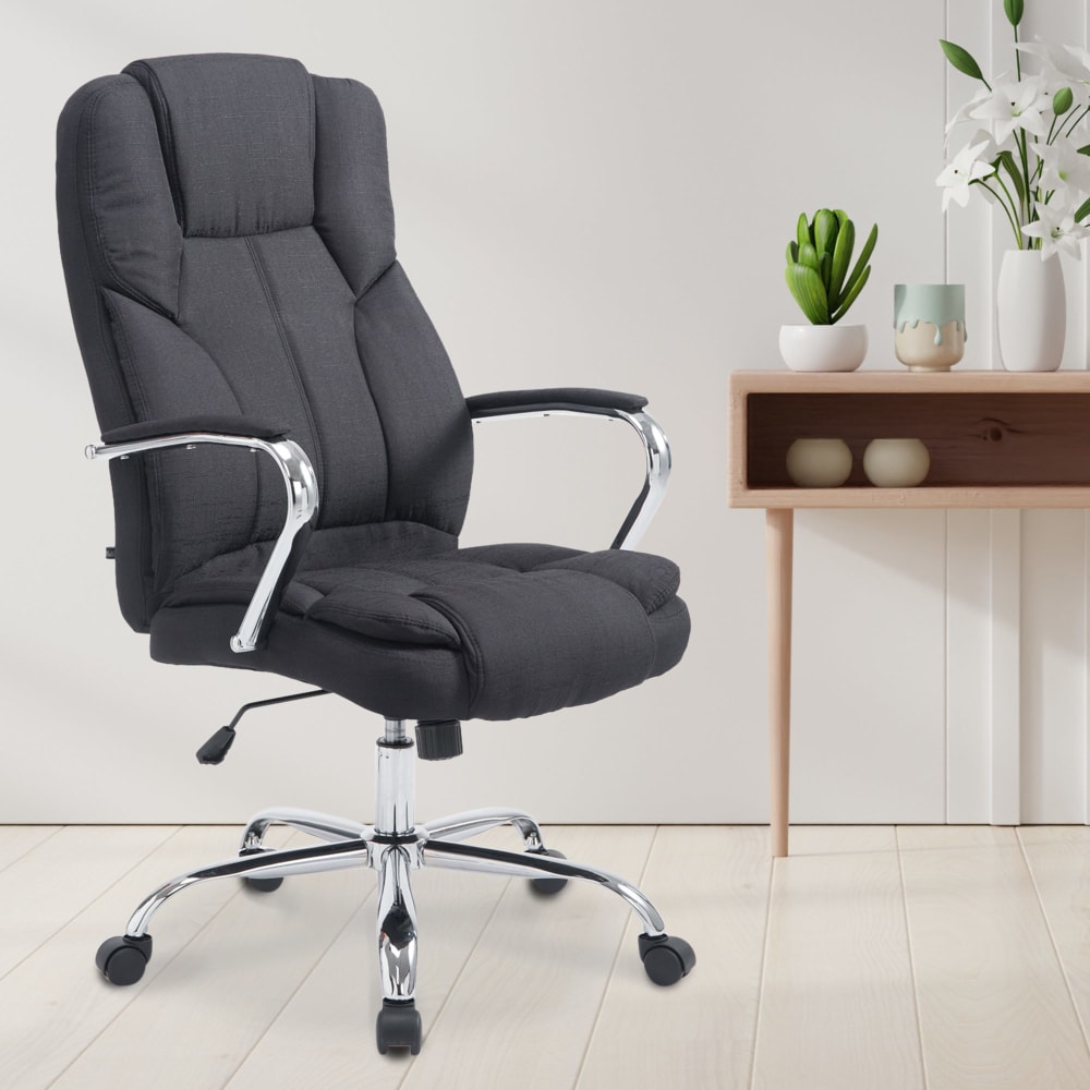 Chaise de bureau CLP Xanthos noire en tissu avec accoudoirs et roulettes — vue 7