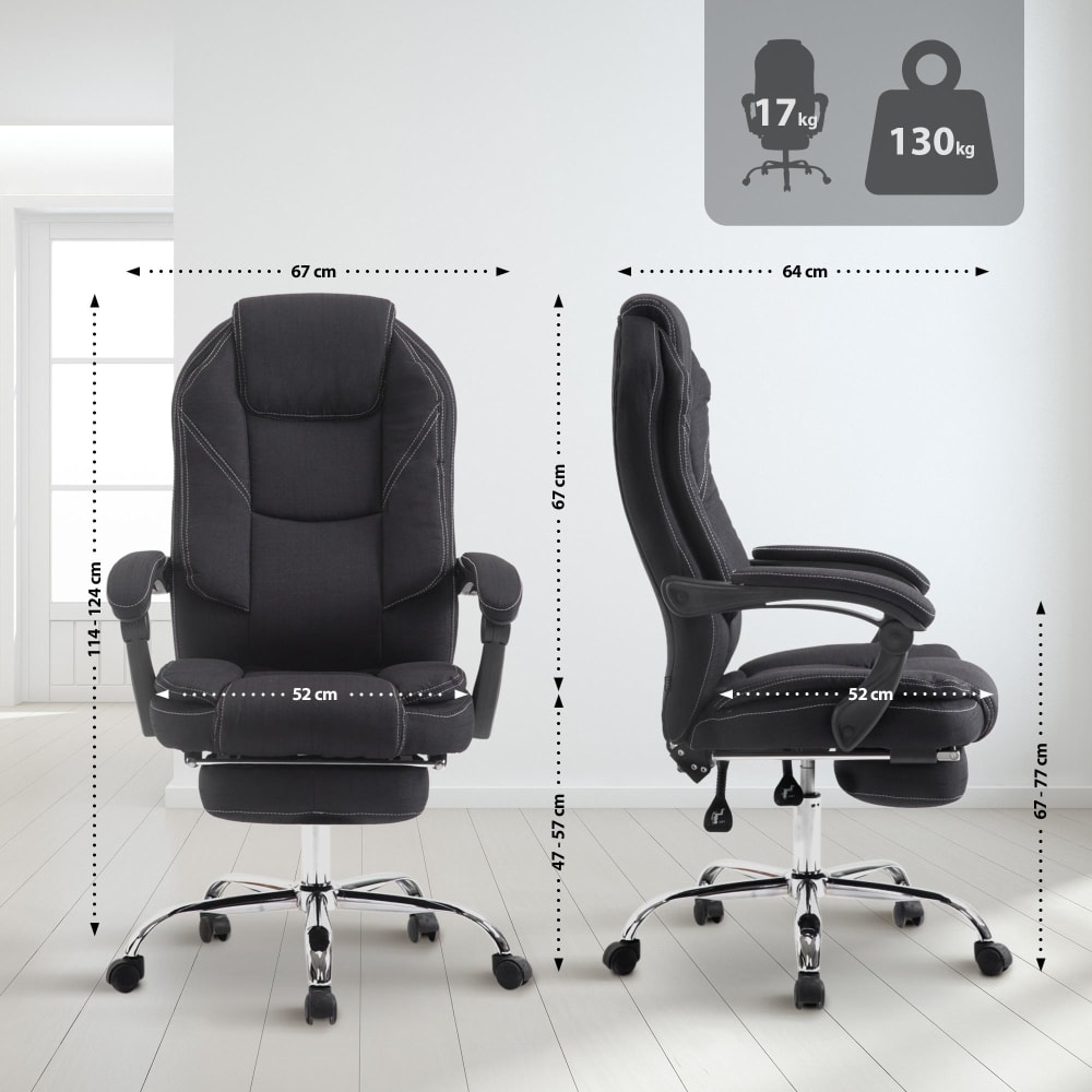 Chaise de bureau Castle CLP noire avec accoudoirs et repose-pieds intégré — vue 2