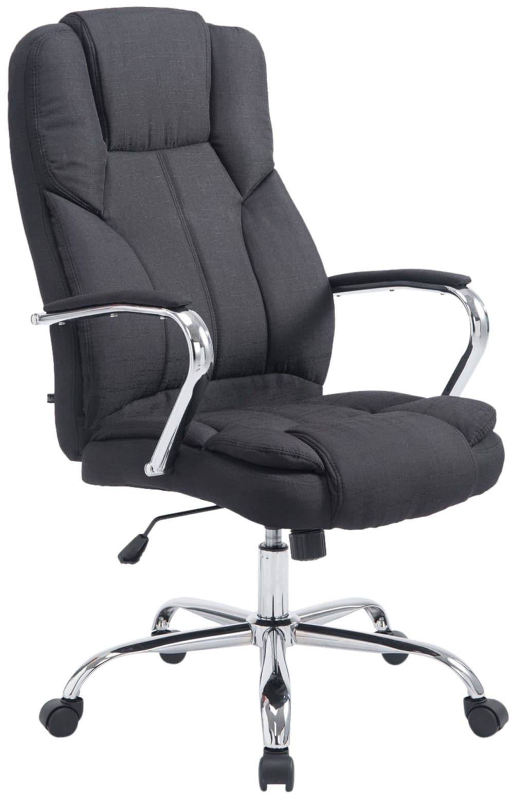Chaise de bureau CLP Xanthos noire en tissu avec accoudoirs et roulettes