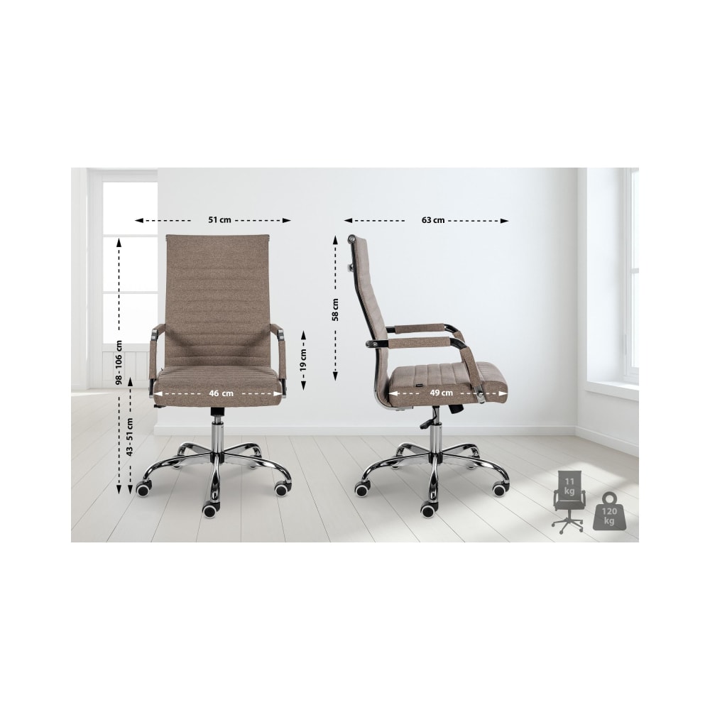 Chaise de bureau CLP Amadora en tissu taupe, pivotante et réglable — vue 3