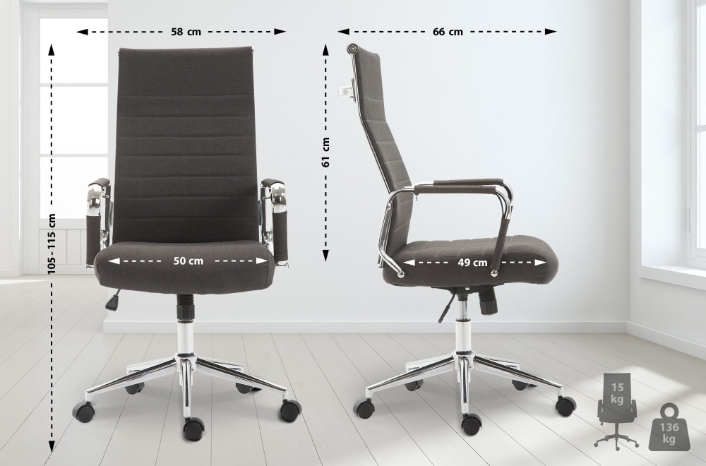 Chaise de bureau Kolumbus pivotante en tissu gris foncé avec piètement métallique — vue 3
