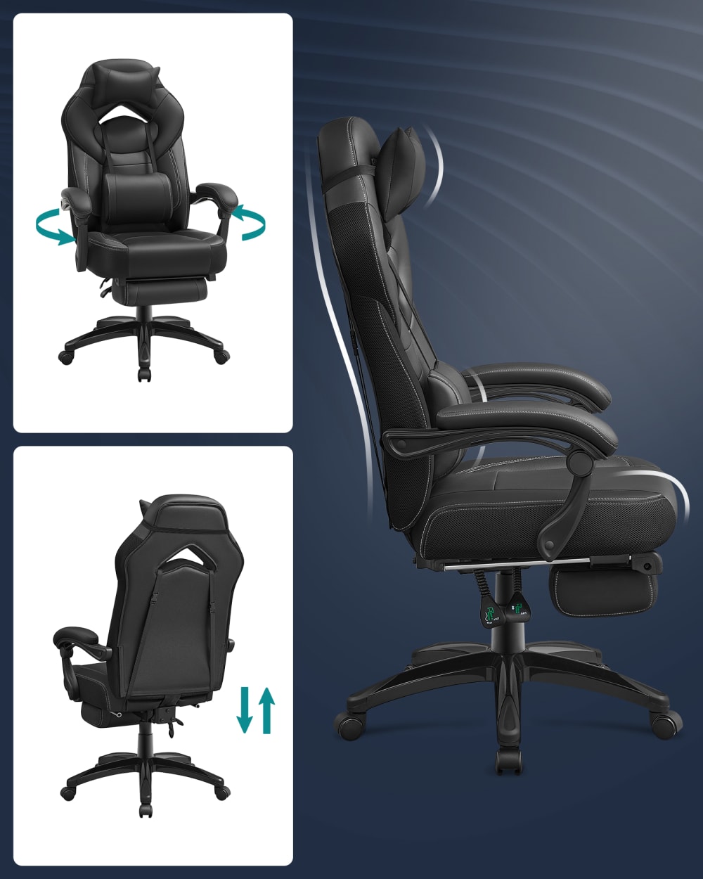 Chaise de bureau SONGMICS noire avec repose-pieds télescopique et dossier haut — vue 5