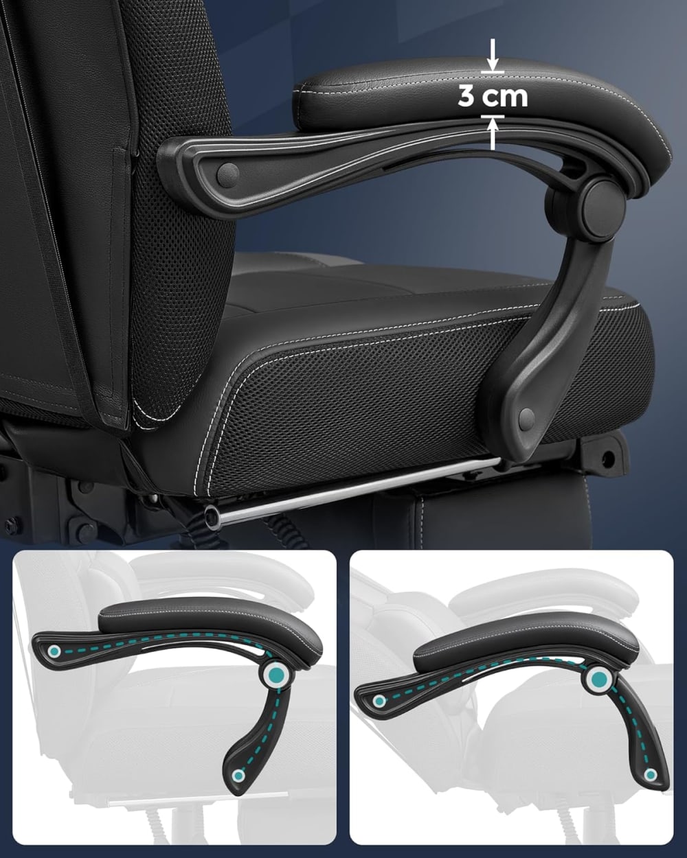 Chaise de bureau SONGMICS noire avec repose-pieds télescopique et dossier haut — vue 8