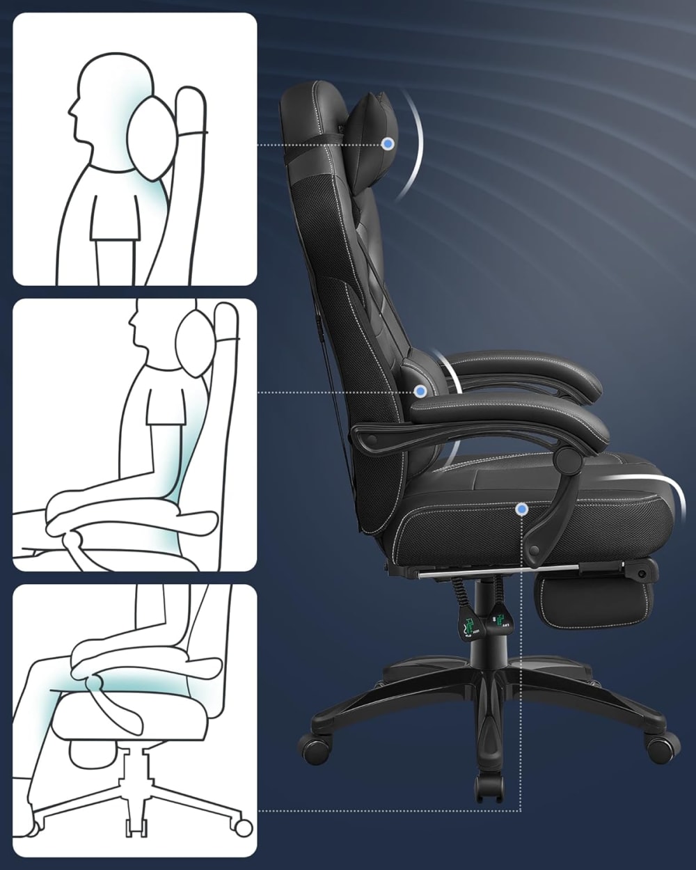 Chaise de bureau SONGMICS noire avec repose-pieds télescopique et dossier haut — vue 9