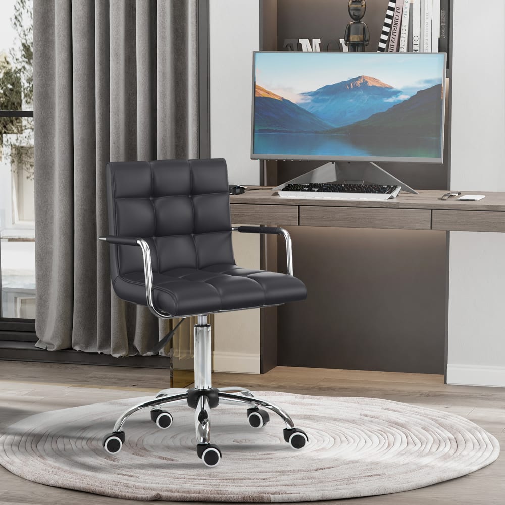 Chaise de bureau Homcom noire capitonnée avec accoudoirs et pieds chromés — vue 2