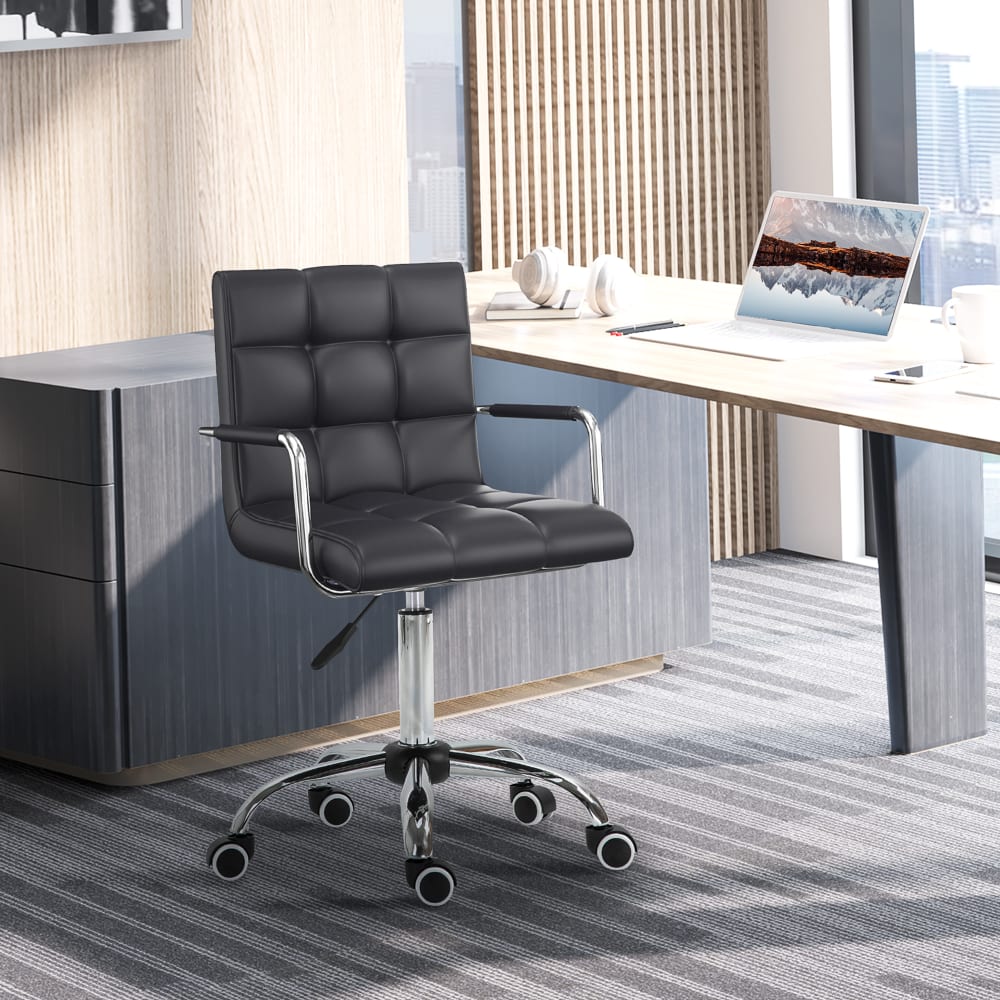 Chaise de bureau Homcom noire capitonnée avec accoudoirs et pieds chromés — vue 3