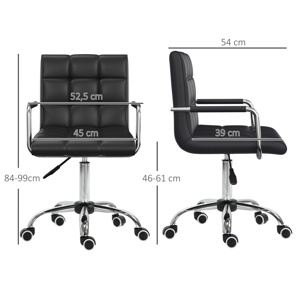 Chaise de bureau Homcom noire capitonnée avec accoudoirs et pieds chromés — vue 4