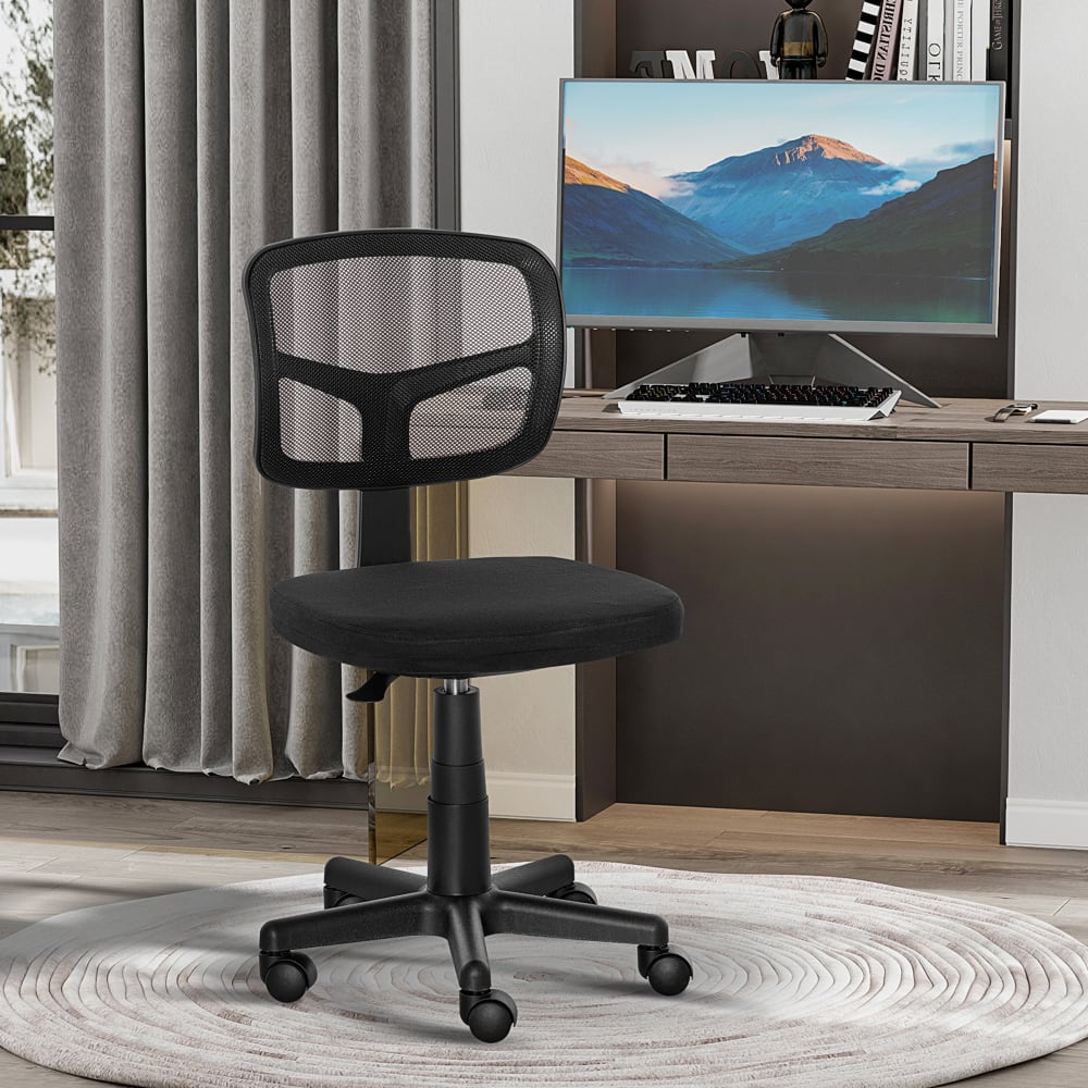 Chaise de bureau Vinsetto noire sans accoudoirs, dossier en maille et base à roulettes — vue 2
