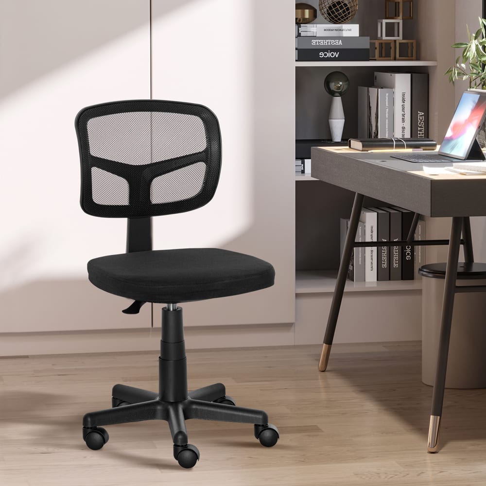 Chaise de bureau Vinsetto noire sans accoudoirs, dossier en maille et base à roulettes — vue 3