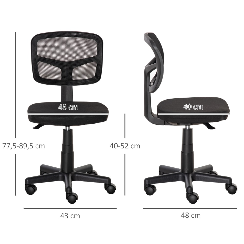 Chaise de bureau Vinsetto noire sans accoudoirs, dossier en maille et base à roulettes — vue 4