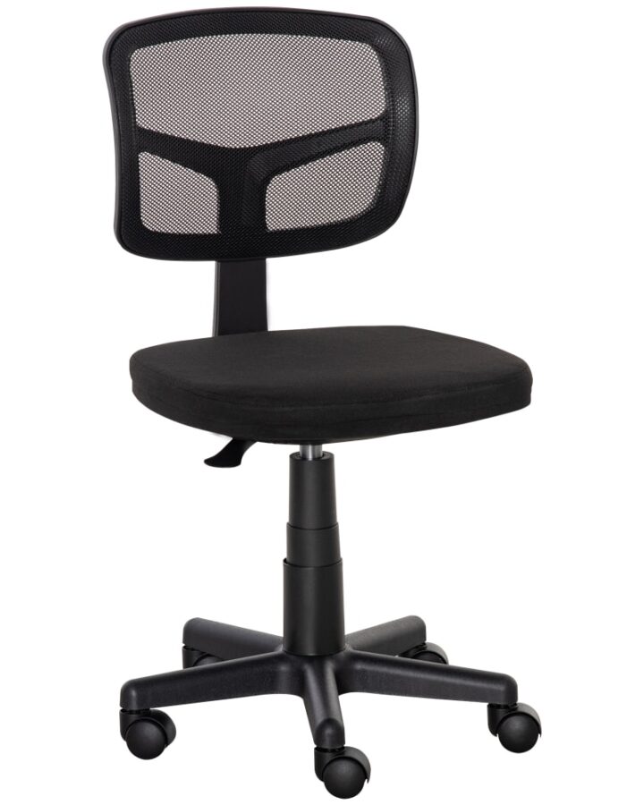 Chaise de bureau Vinsetto noire sans accoudoirs, dossier en maille et base à roulettes