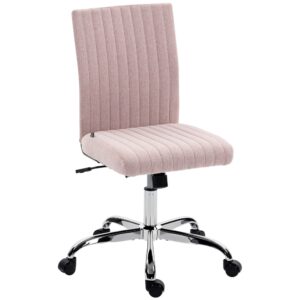 Chaise de bureau Homcom rose sans accoudoirs, tissu aspect lin et assise réglable