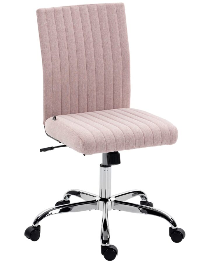 Chaise de bureau Homcom rose sans accoudoirs, tissu aspect lin et assise réglable