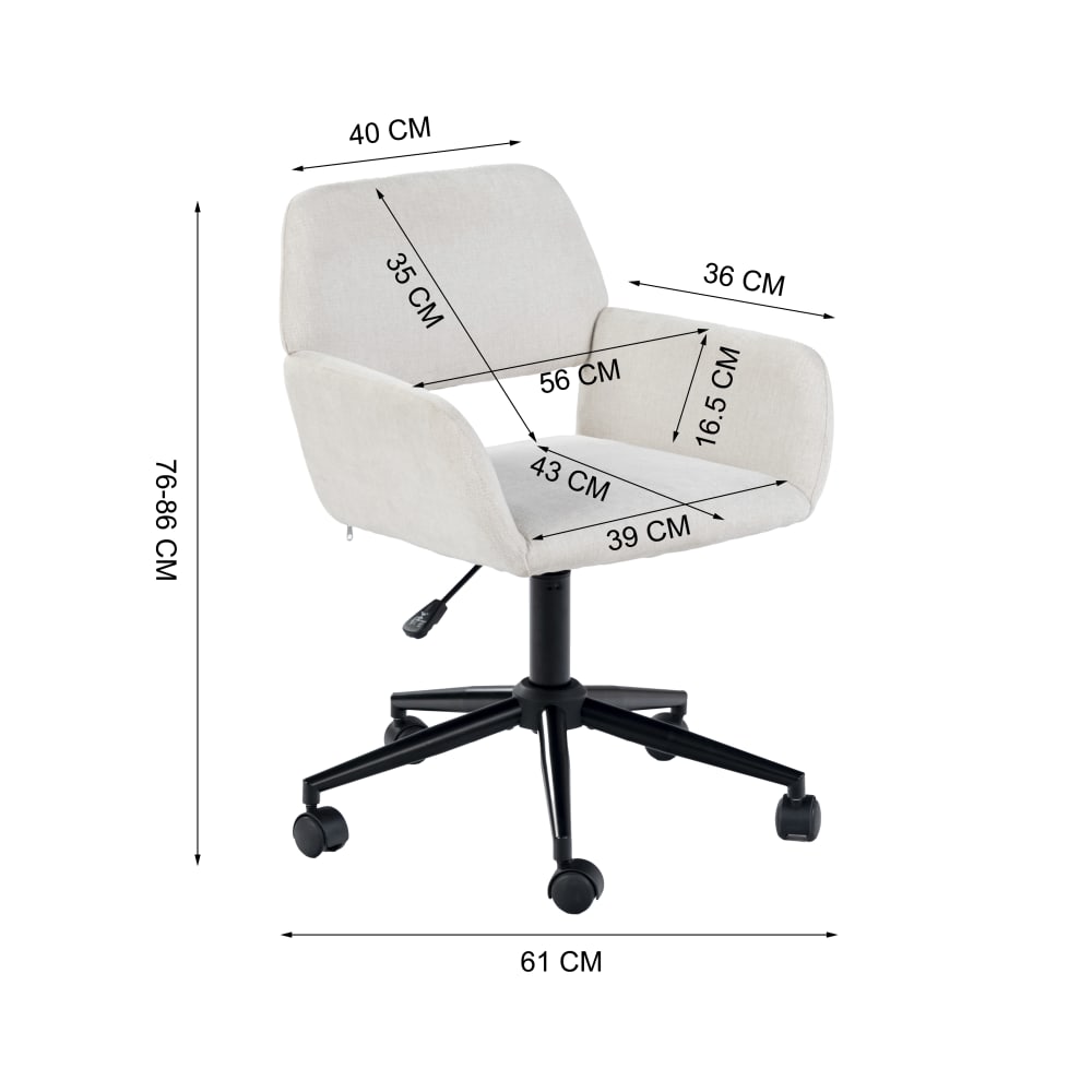 Chaise de bureau ROSS en tissu beige avec piètement noir et roulettes — vue 10