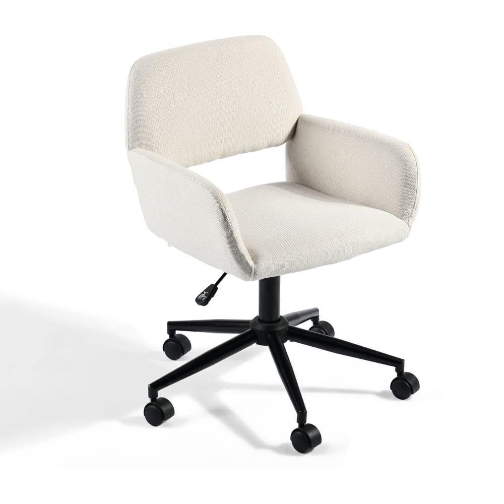 Chaise de bureau ROSS en tissu beige avec piètement noir et roulettes