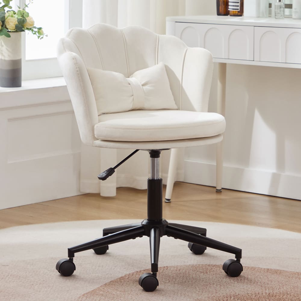 Chaise de bureau Urban Meuble en velours blanc, dossier pétale et coussin papillon — vue 4