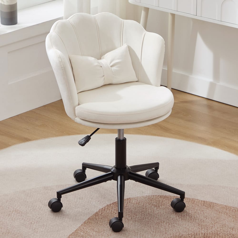 Chaise de bureau Urban Meuble en velours blanc, dossier pétale et coussin papillon — vue 5