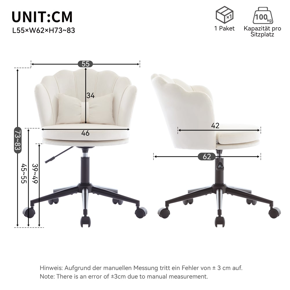 Chaise de bureau Urban Meuble en velours blanc, dossier pétale et coussin papillon — vue 8
