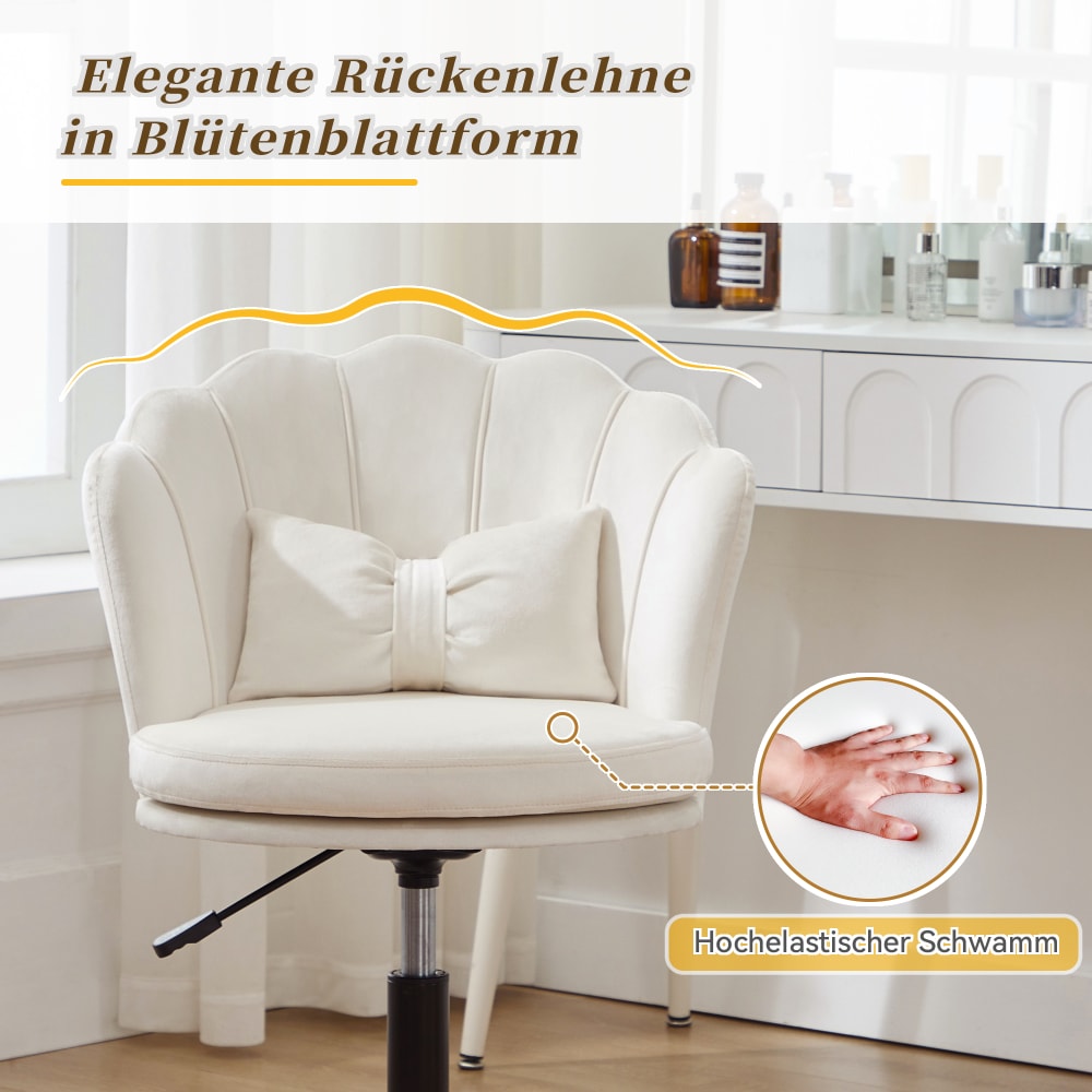 Chaise de bureau Urban Meuble en velours blanc, dossier pétale et coussin papillon — vue 9
