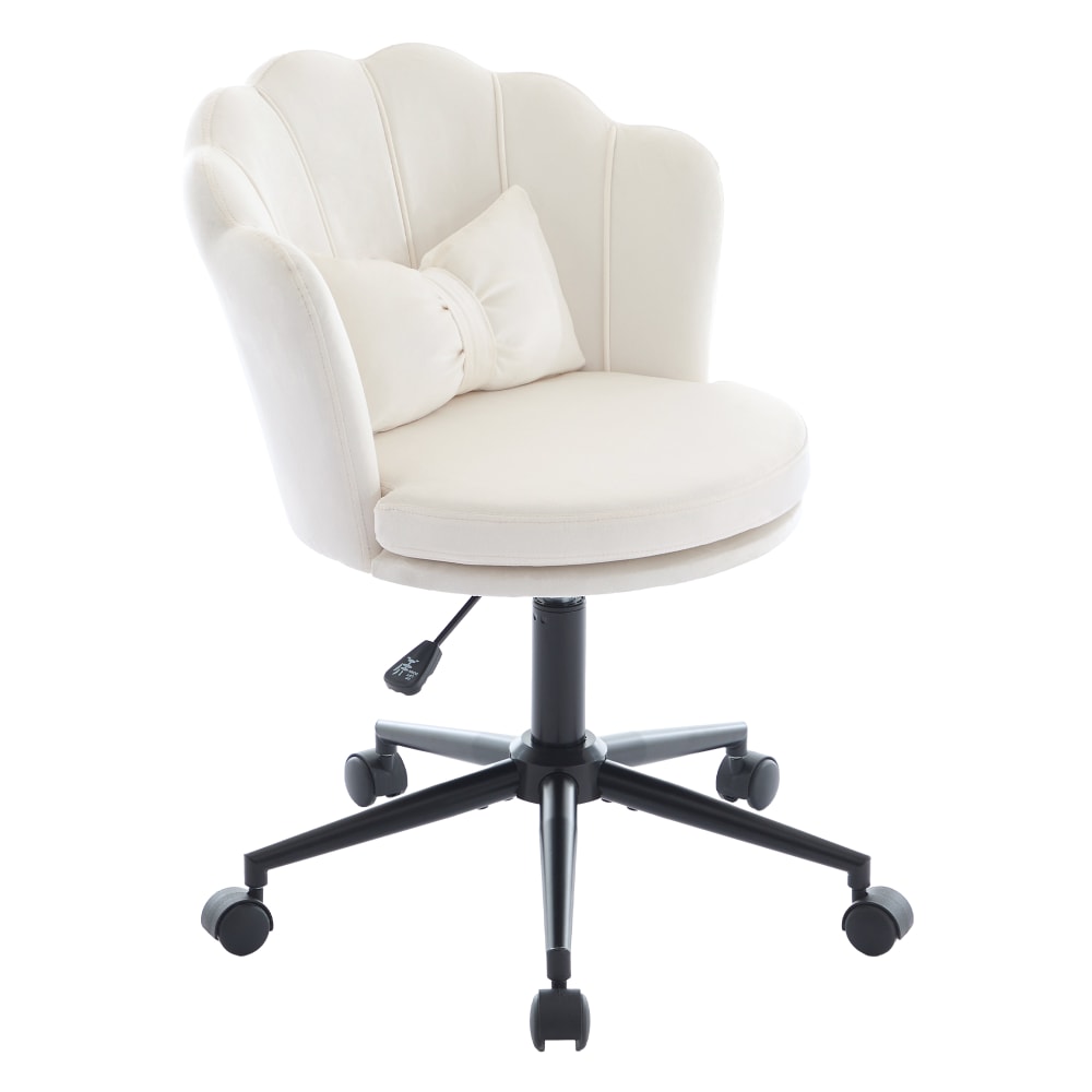 Chaise de bureau Urban Meuble en velours blanc, dossier pétale et coussin papillon