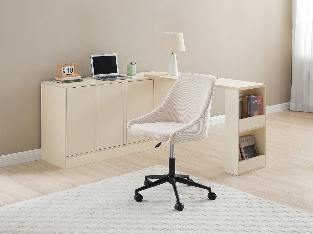Chaise de bureau MASURIE en velours côtelé noir, avec roulettes et piètement métal — vue 2