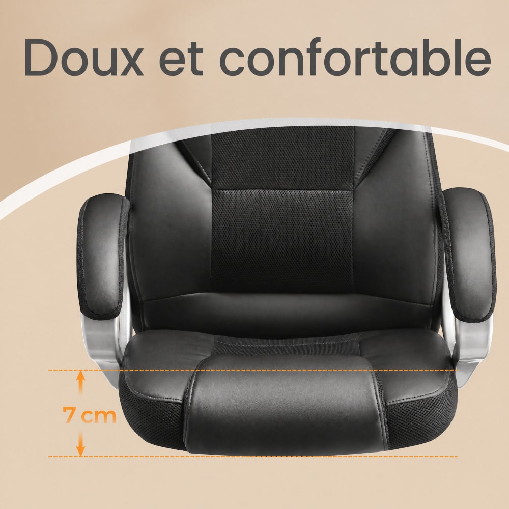 Fauteuil de bureau SONGMICS noir pivotant avec assise rembourrée et hauteur réglable — vue 2