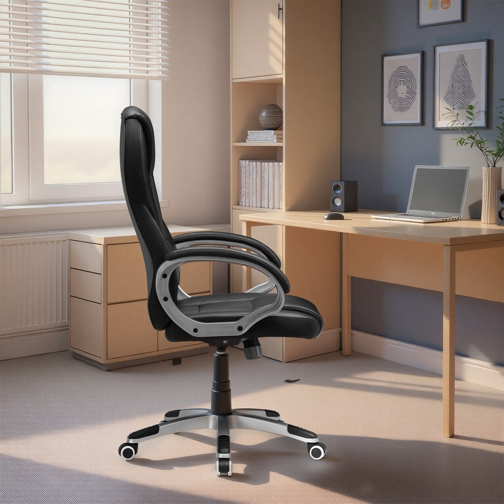 Fauteuil de bureau SONGMICS noir pivotant avec assise rembourrée et hauteur réglable — vue 3