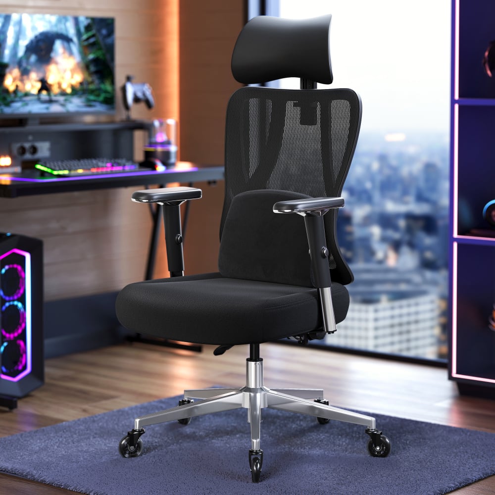 Chaise de bureau SONGMICS noire avec dossier en maille et appui-tête réglable — vue 2