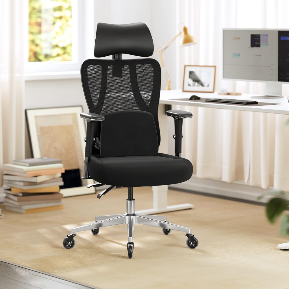Chaise de bureau SONGMICS noire avec dossier en maille et appui-tête réglable — vue 3