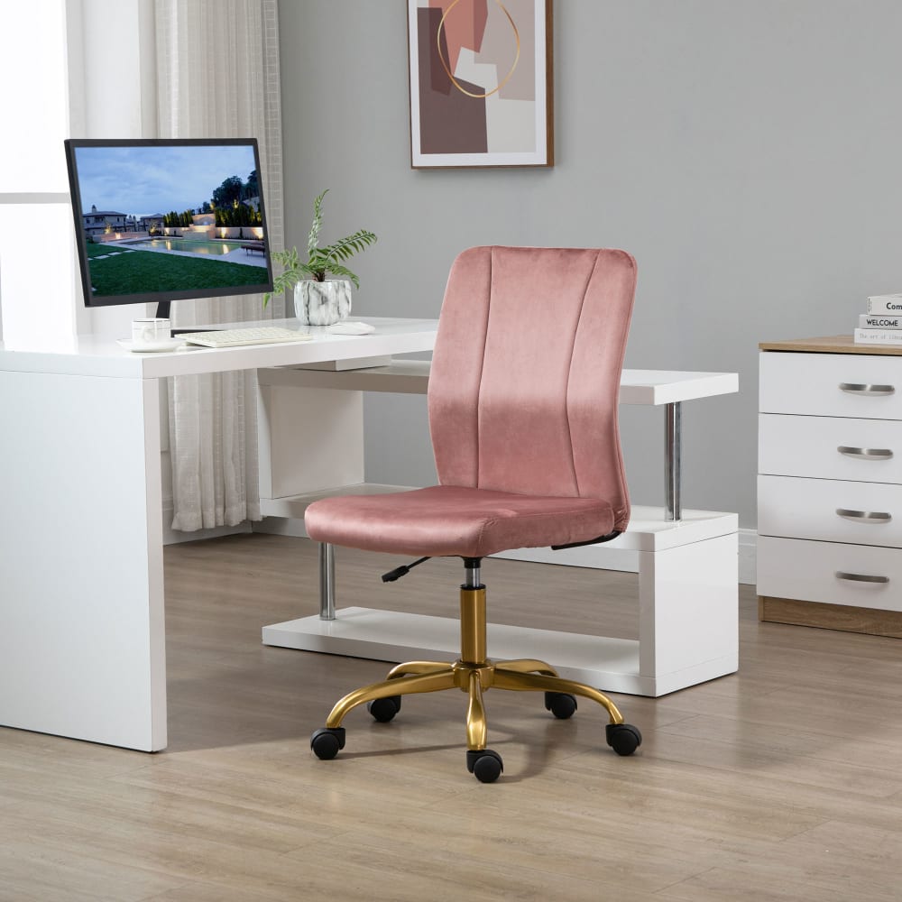 Chaise de bureau Vinsetto en velours rose et piètement doré — vue 2