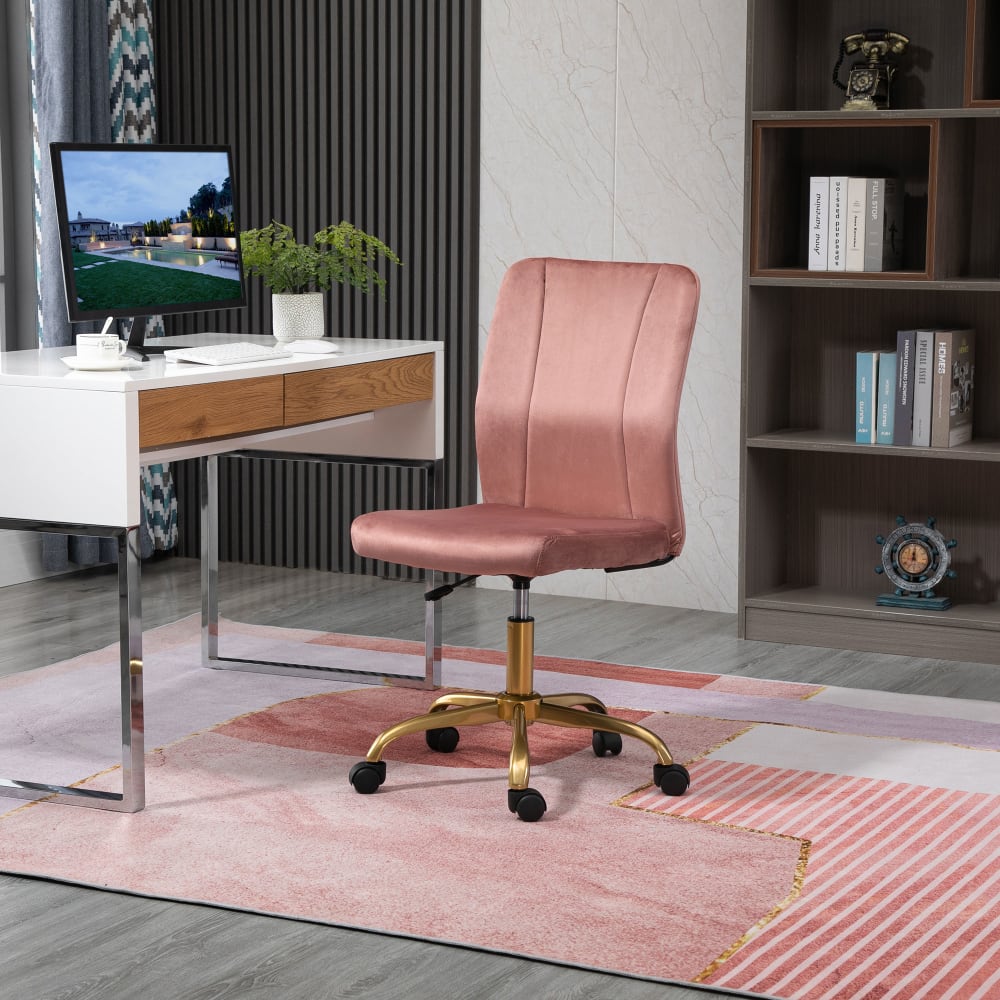 Chaise de bureau Vinsetto en velours rose et piètement doré — vue 3